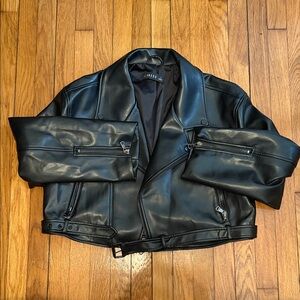 Lioness Midnight Black Leather Cropped Jacket